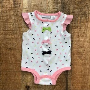 Adorable pink, navy and green onesie with bows